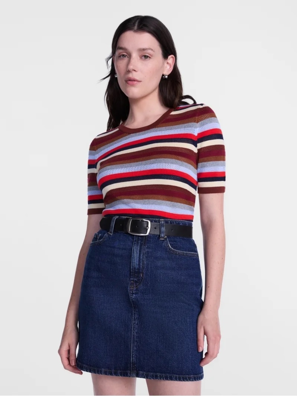 Scenario Women's Crewneck Short Sleeve Striped Sweater NWT